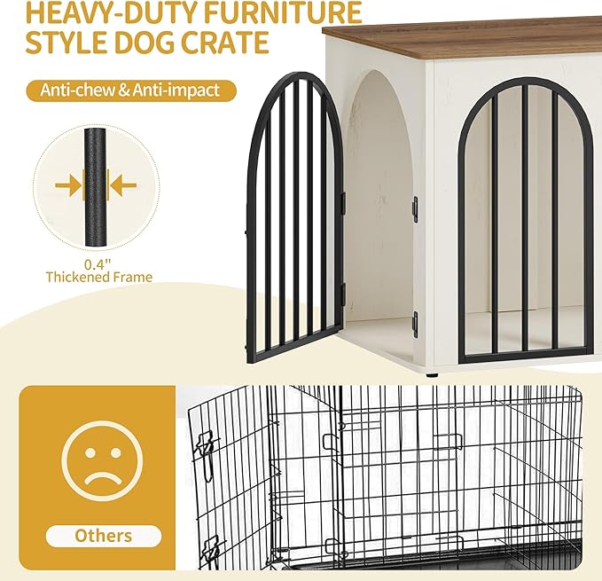 26.8'' Wooden Dog Crate Furniture, Indoor Dog Kennel Dogs Cage for Small Dogs, Heavy Duty Dog Crates Decorative Pet House End Side Table TV Stand, White Brown DFC85514B