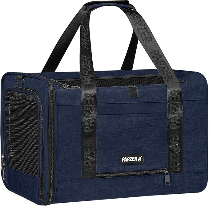 Top Load Medium Cat Carrier Privacy Curtain, American Airline Approved TSA Pet Travel Crate Suitcase Luggage Sleeve, Soft-Sided Teacup Poodle Dog Vet Bag Cage 18x11x11 Delta Under Seat Navy