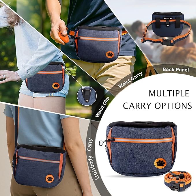 Dog Treat Pouch for Training – Removable Liners, Large Opening and Capacity Treat Bag with Clicker, Obedience Cards, Waist Strap Clip Treat Fanny Pack for Dog Training and Walking
