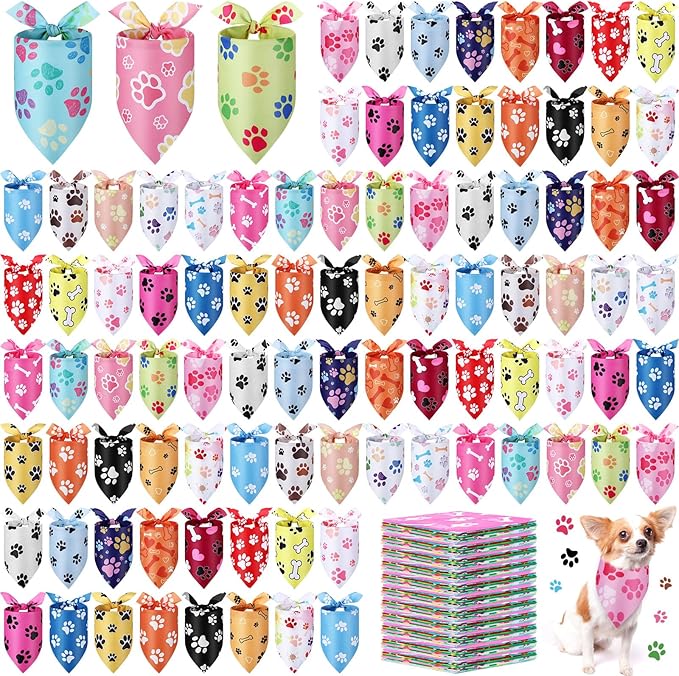 Abbylike 200 Pcs Halloween Paw Print Dog Bandanas Bulk Cute Footprint Bandanas for Dogs Triangle Kerchief Bib Scarf for Pets Birthday Party Costume Photo Props Daily Accessories Pet Shops, 25 Styles