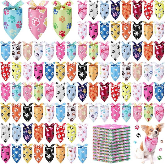 Abbylike 200 Pcs Halloween Paw Print Dog Bandanas Bulk Cute Footprint Bandanas for Dogs Triangle Kerchief Bib Scarf for Pets Birthday Party Costume Photo Props Daily Accessories Pet Shops, 25 Styles