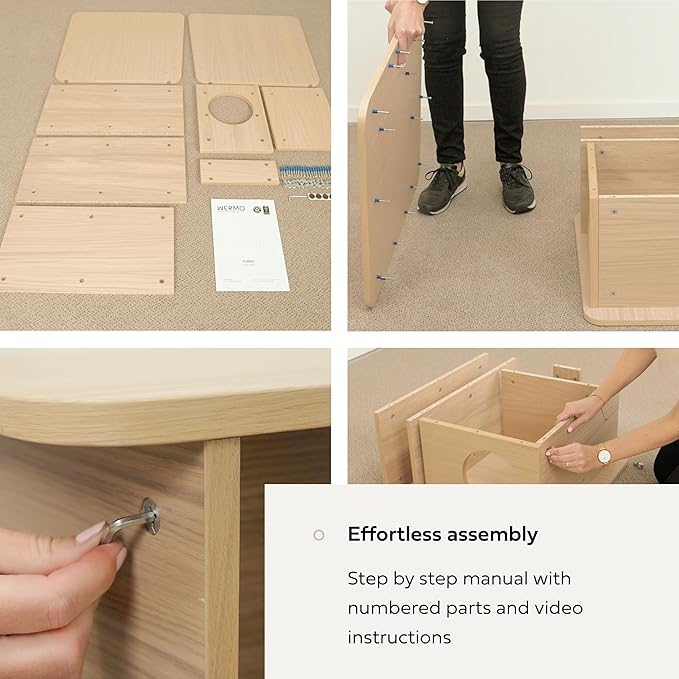 WERMO 12'' Cat Hideaway Side Table - Cat House for Indoor Cats and Enclosed Bed Cave and Hideout for Small Pets with Magazine Holder & Storage Doubling as Narrow End Table, Wood Night Stand (Walnut)