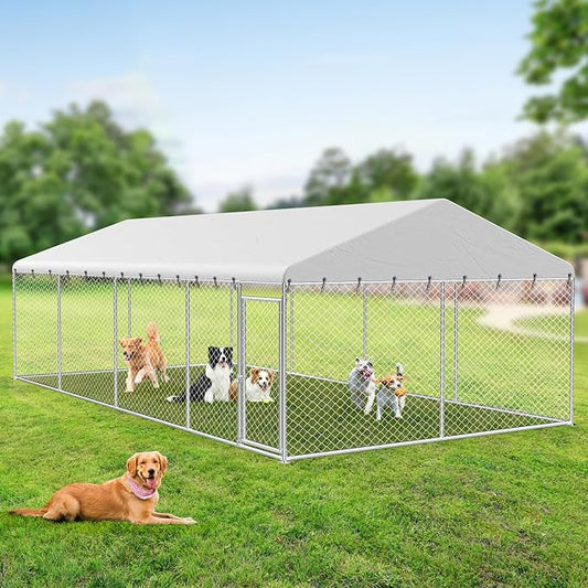 Rovibek 10X20FT Large Dog Kennel Outside, Heavy Duty Outside Dog Kennels Outdoor for Large Dogs with Secure Lock, Outdoor Pet Enclosure for Yard with Thickened Roof