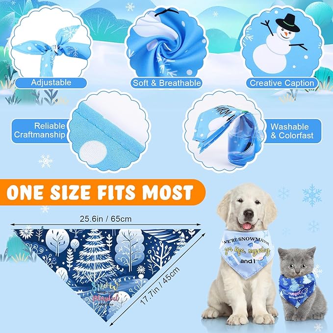 Abbylike 50 Pcs Winter Dog Bandanas Bulk Pet Scarfs Triangle Bibs Adjustable Washable Puppy Kerchief Seasonal Pet Costume Accessories Grooming Supplies for Small Medium Large Dogs Cats