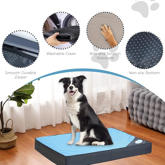 Orthopedic Outdoor Waterproof Dog Beds for Medium Dogs, Washable Crate Bed with Egg Crate Foam Pet Bed Mat and Removable Oxford Fabric Cooling Cover Bed,36"x 26", Blue