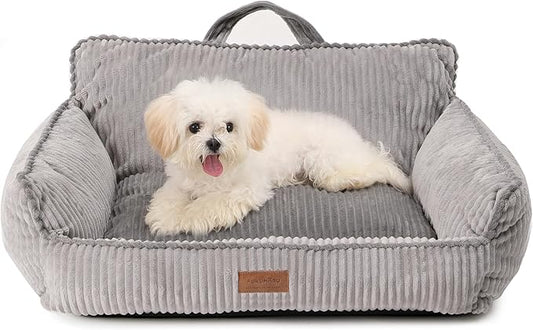 FUKUMARU Cat Couch Bed, Fluffy Corduroy Cat Beds for Indoor Cats with Washable Cover, Waterproof Small Dog Sofa Beds with Portable Handle and Anti-Slip Bottom, Pet Beds & Furniture 28inch, Grey