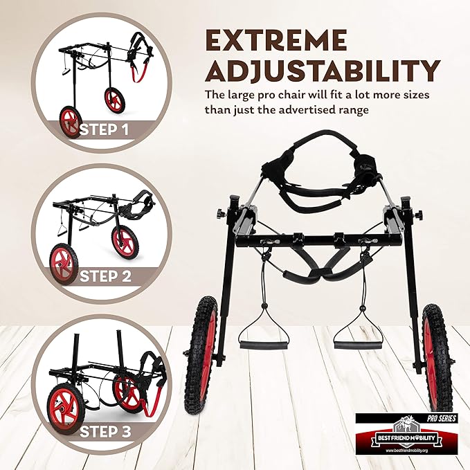 PRO Dog Wheelchair for Back Legs - Adjustable Dog Cart - Medium to XL Sizes - Hind Leg Wheels for Mobility & Healing