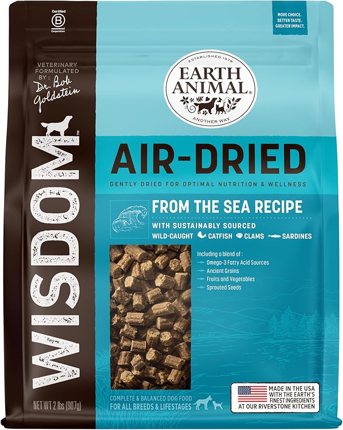 Earth Animal Wisdom Air-Dried Dog Food | From the Sea Recipe Premium Natural Dog Food | All Breeds & Ages | Made in The USA | 2 Pound Bag