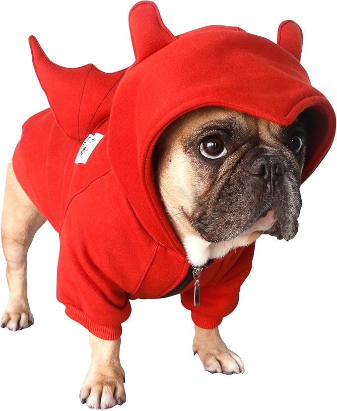 iChoue English Bulldog Batman Halloween Costumes Clothes Hoodies Shirts Vest for Medium Dogs Cold Weather Winter Coats French Frenchie Pug Pitbull - Red Bat, XXLarge