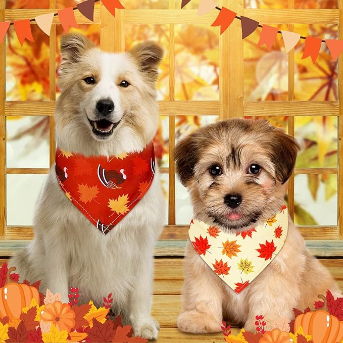 Weewooday 20 Pieces Fall Thanksgiving Dog Bandanas for Dogs Pumpkin Dog Bandana Turkey Triangle Pet Bib Adjustable Pet Bandana Soft Doggy Kerchief Accessories for Pet Costume