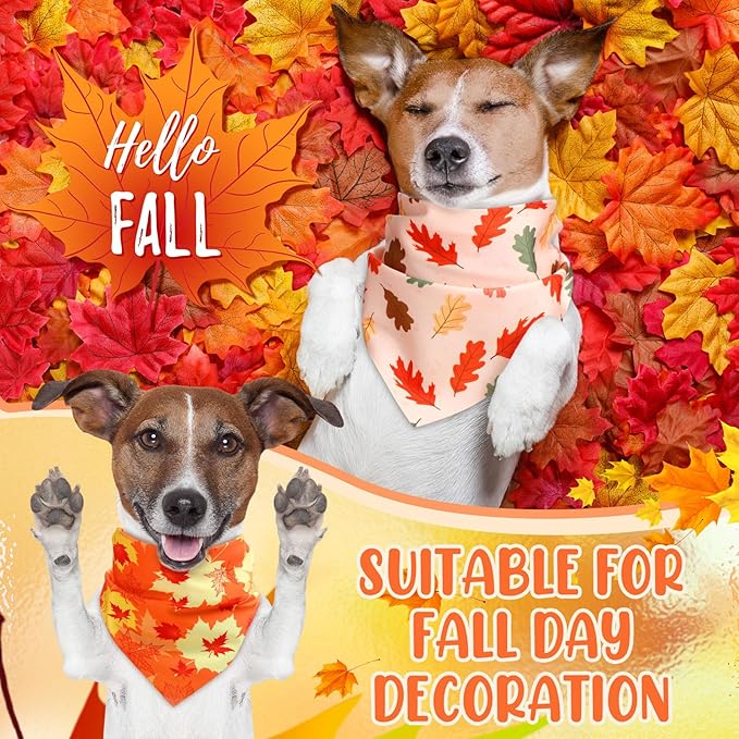 Weewooday 50 Pcs Thanksgiving Fall Dog Bandanas Bulk Pumpkin Maple Leaves Autumn Bandanas for Bibs Adjustable Scarf for Small Medium Large Pets Cats Costume(Leaves Pattern, 31.5 x 21.7 X21.7 Inch)