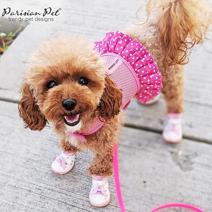 Parisian Pet Step in Dog Harness - 100% Mesh Fabric Pink Girl Dog Harnesses - Soft Fully Padded, No Pull Dog Vest Harness Dress - Puppy Harness - Dog Harness Small Sized Dog - S