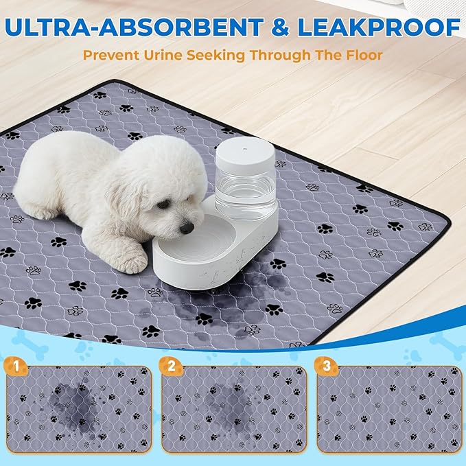 Fostanfly Non-Slip Washable Pee Pads for Dogs, 2 Pack Large 63"x63" Ultra-Absorbent and Leak-Proof Reusable Potty Training Pads for Dogs and Cats Puppy Pads
