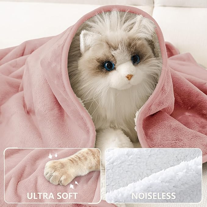 Smiry Waterproof Dog Bed Blanket, Leakproof Pet Throw Blanket for Bed Couch Sofa, Reversible Sherpa Fleece Furniture Protector Cover for Small Medium Large Dogs Cats (Dusty Pink, 32x40 inches)