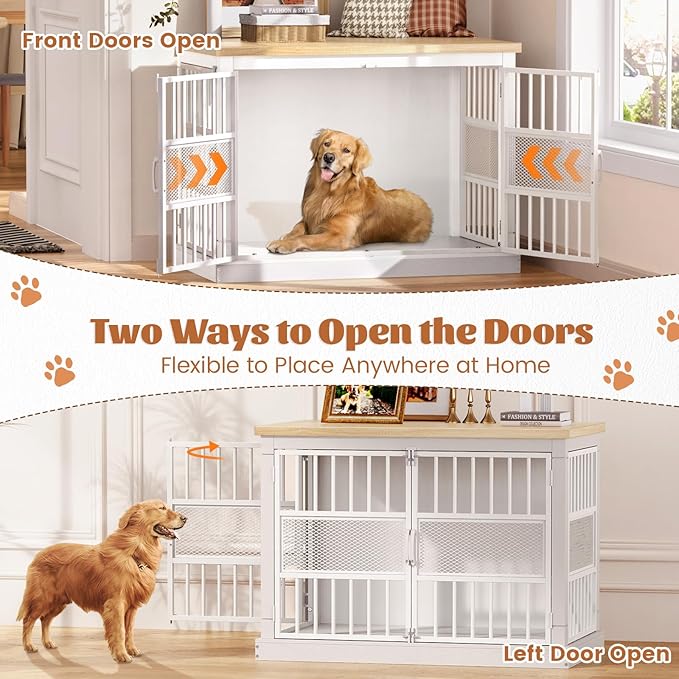 VOPEAK 40" Dog Crate Furniture, Chew Resistant Large Dog Crate for Medium Large Dogs, Heavy Duty Dog Crates Dog Kennel Cage Indoor with Double Doors, Wooden End Table for Bedroom Living Room