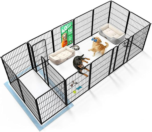 FXW Homeplus Unleashed Indoor Dog Playpen - Stress-Free and Safe Play, Heavy Duty 40 Inch 16 Panels Dog Pen with Connectors (Pack of 2) for Medium and Large Dogs, Black│Patented