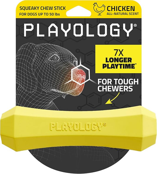 Playology Dog Toys | Durable Squeaky Chew Stick for Dogs | Medium Chicken Scented Toy - Easy to Clean and Made from Non Toxic Materials