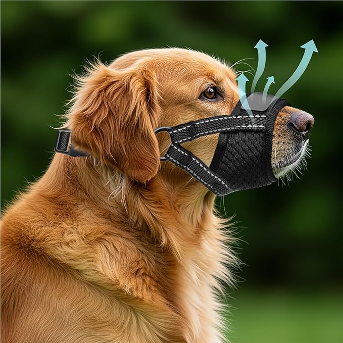 Dog Muzzle for Large Dogs - Soft Breathable Muzzle for Large Sized Dog with Air Mesh | Adjustable Mussels for Dogs Grooming | Muzzles to Prevent Biting Barking Chewing Allows Panting Drinking