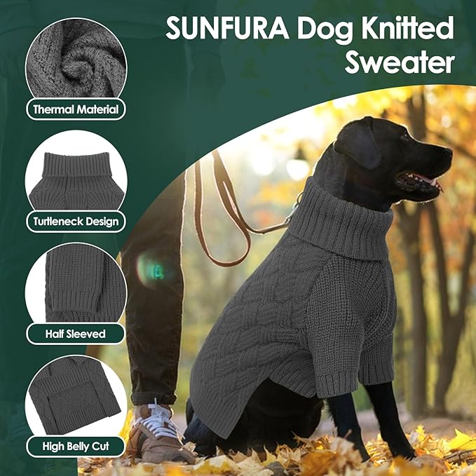 SUNFURA Dog Sweater Large Size Dog, XXL Pet Sweaters for Extra Large Dogs, Doggy Warm Turtleneck Christmas Sweatshirt Cold Weather Knit Pullover for Golden Retriever, Grey XXL