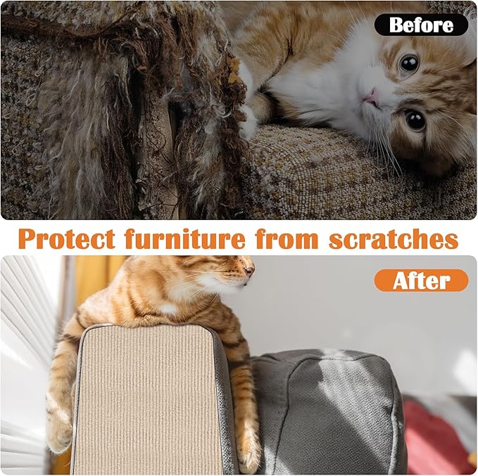 Cat Scratch Furniture Protector - 138" x 13.8" Trimmable Self-Adhesive Cats Claws Scratch Pads, DIY Cat Climbing Couch Protector for Scratch Post Cat Tree Replacement Indoor (Khaki)