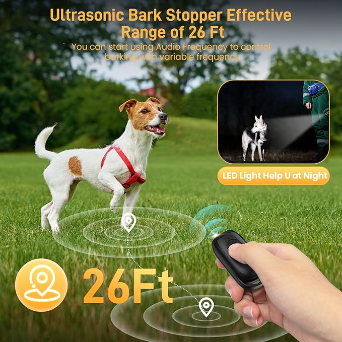 Anti Barking Device,26FT Dog Barking Control Devices,Portable Dog Barking Deterrent Devices,Handheld No Bark Dog Barking Control Device,Dog Behaviour Corrector IPX2 Waterproof Indoor & Outdoor Use