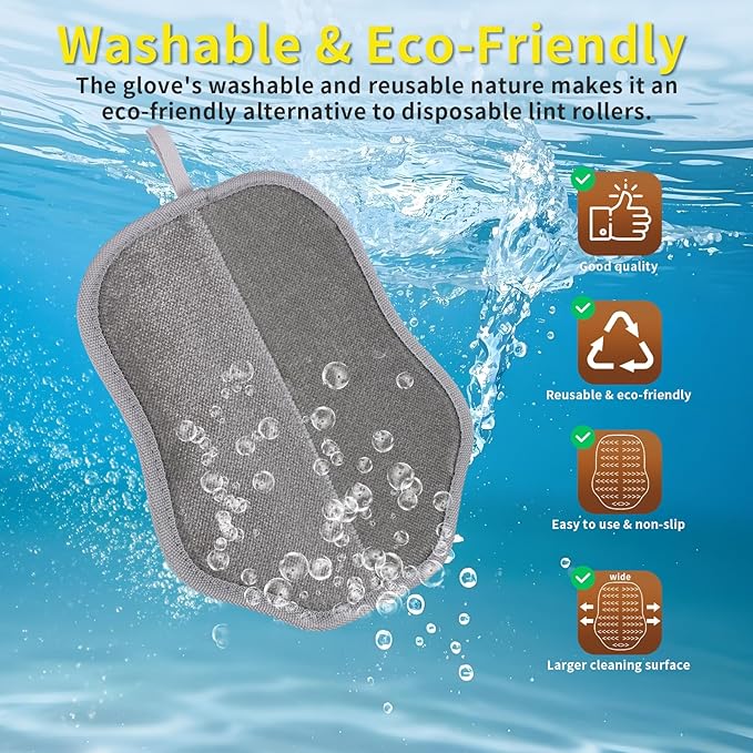 Pet Hair Removal Glove for Cats& Dogs Enlarge Reusable Electrostatic Pet Hair Gloves, Pet Hair Remover Tool for Couch, Clothing,Carpet, Car Seat (Grey)