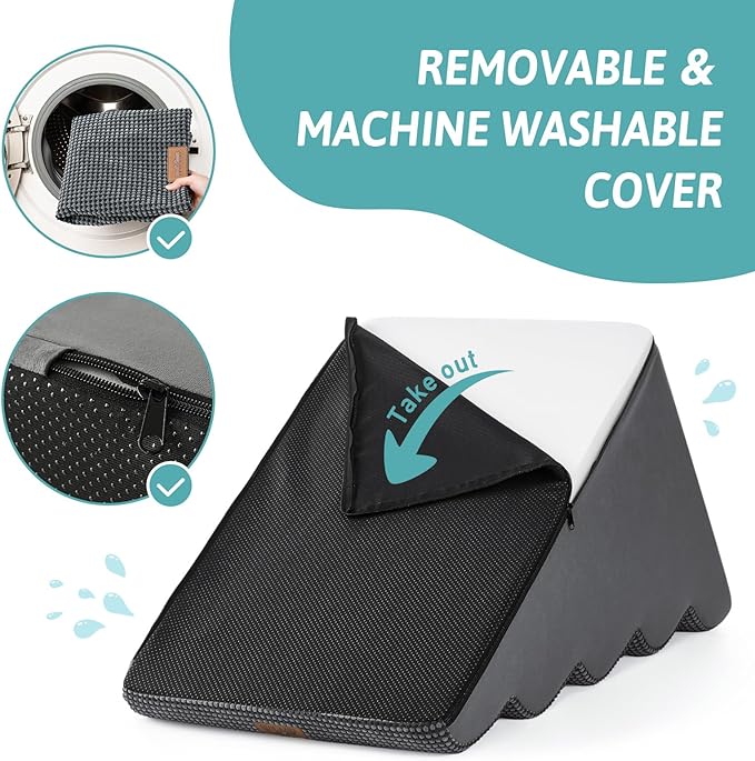 Extra Wide Dog Stairs 19.7" Width, Large Pet Step for Small Medium Dog, Puppy or Cat, Ramp for High Bed or Car, High Density Foam Ladder, Stable, 5 Step, 19.7x33x22.4 in, Charcoal Grey