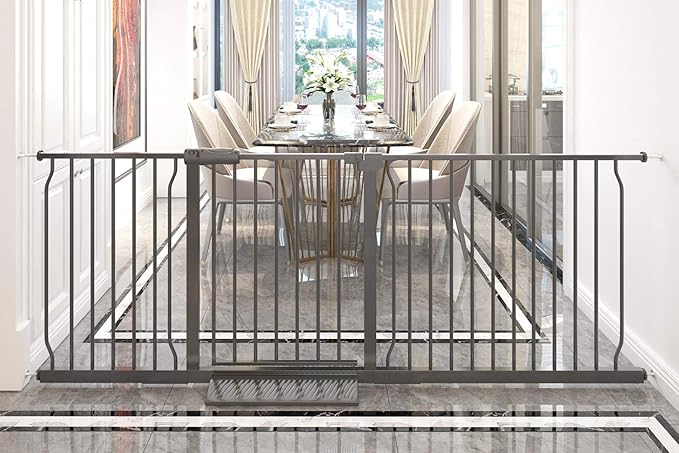 Extra Wide Baby Gate Tension Indoor Safety Gates Black Metal Large Pressure Mounted Pet Gate Walk Through Long Safety Dog Gate for The House Doorways Stairs (71.65"-76.38"/182-194CM, Black)