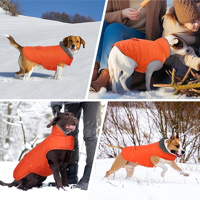 MIGOHI Warm Dog Coat - Winter Dog Jacket, Reflective Windproof Fleece Vest with Leash Hole and Furry Collar, Orange,3XL