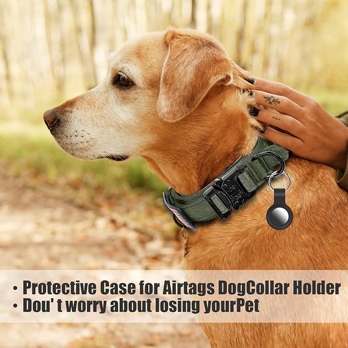 Tactical Dog Collar, Adjustable Nylon, Heavy Duty Metal Buckle with Handle, Green, L