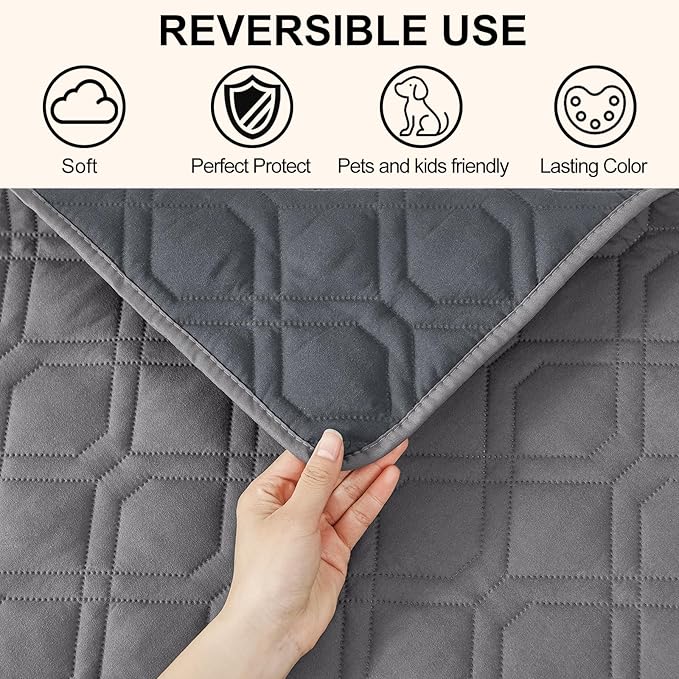 Smiry Waterproof Dog Blanket, 82x120 Inch Soft Pet Bed Cover Reversible, Washable Sofa Couch Furniture Protector for Small Medium Large Dog Puppy Cat, Grey/Dark Grey