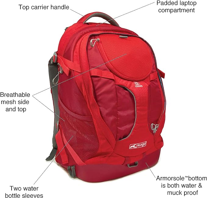 Kurgo G-Train Dog Carrier Backpack - Comfortable Travel Bag for Pets Up to 25 lbs - Waterproof Bottom - Multi-Compartment Pack - Dog Hiking Gear - Rugged Adventure Backpack - Red