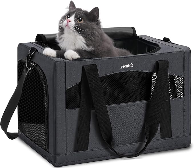 pecute Cat Carrier Stable, Pet Carrier Breathable and Portable, Cat Carriers Bag with Scientific Hidden Partition, Carriers for Cat Under 5kg, Dog Carriers Suitable for Travel and Outing, Dark Gray