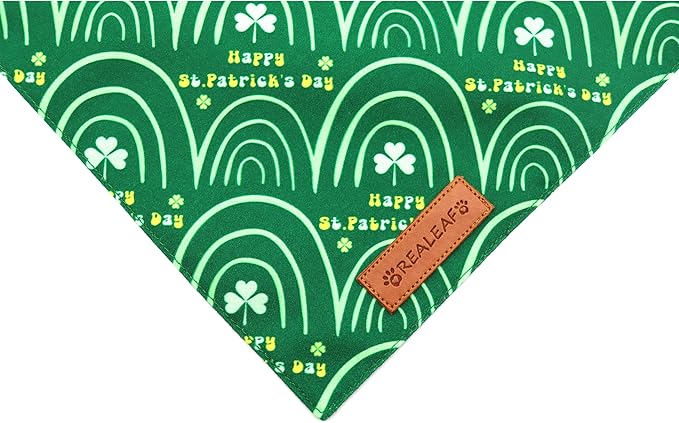 Realeaf St. Patrick's Day Dog Bandanas 2 Pack, Reversible Green Dog Scarf for Boy and Girl, Premium Durable Fabric, Holiday Bandana for Large and Extra Large Dogs Pets (X-Large)