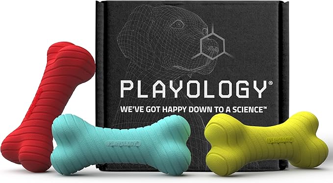 Playology Dog Toys | Rainbow of Scent Chew Toy Gift Box - Dual Layer Bones for Dogs | Peanut Butter, Chicken, & Beef Scented Toys - Easy to Clean and Made from Non Toxic Materials