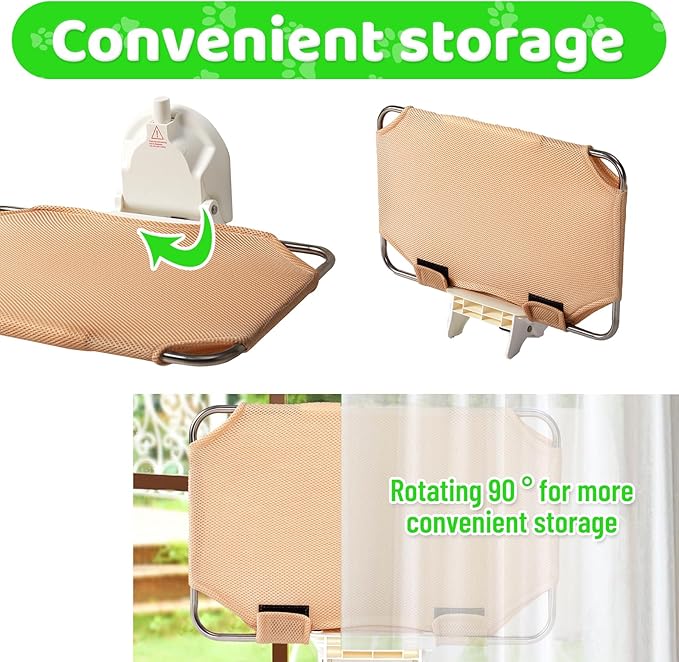 Cat Window Perch for RV & Balcony,Single Suction Cup High Suction Foldable Metal Frame Robust Breathable Lounger Hammock Seat Resting Bed Holds Large Cats Kittens Indoor