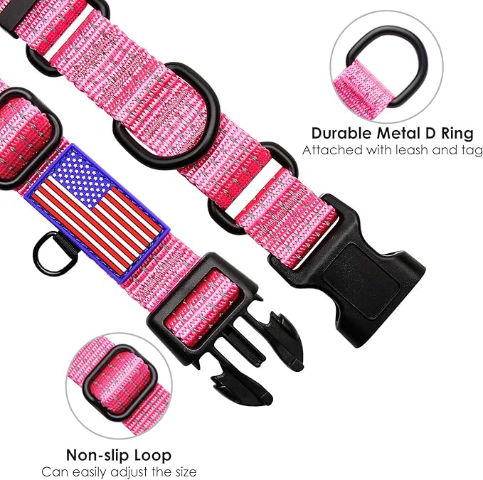 Martingale Collar for Training Dogs. Adjustable Reflective Collars with Buckle-USA Flag- NO Pull-Prevents Slipping Out, for Medium Large XL Dogs. Helps with Strong pullers (XL, Pink)