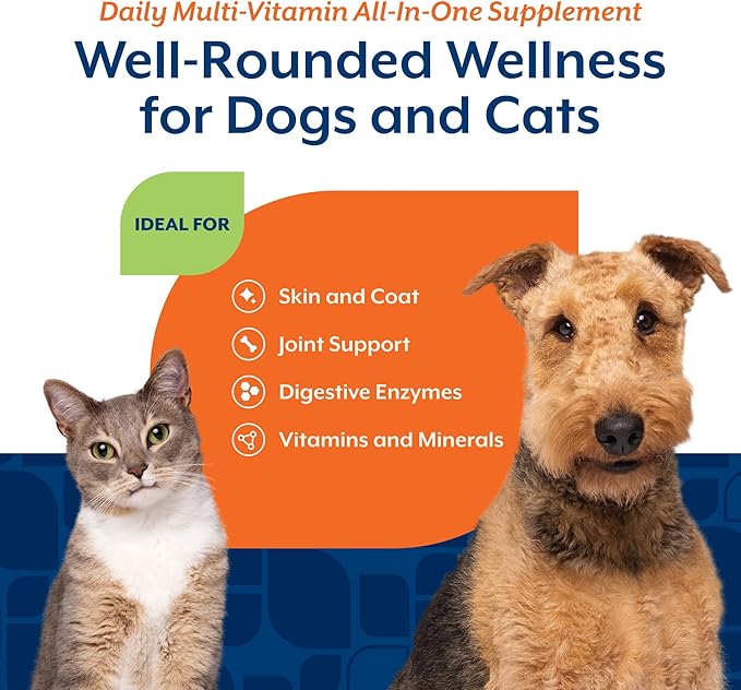 NaturVet All-in-One Dog Supplement - for Joint Support, Digestion, Skin, Coat Care – Dog Multivitamins with Minerals, Omega-3, 6, 9 – Wheat-Free Vitamins for Dogs – 13-Ounce Powder