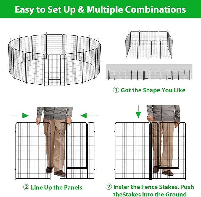 Dog Playpen Outdoor 16 Piece Panels Heavy Duty Dog Pen 26" W×50" H Anti-Rust Exercise Fence with Doors for Large/Medium Pet Play for RV Camping Yard