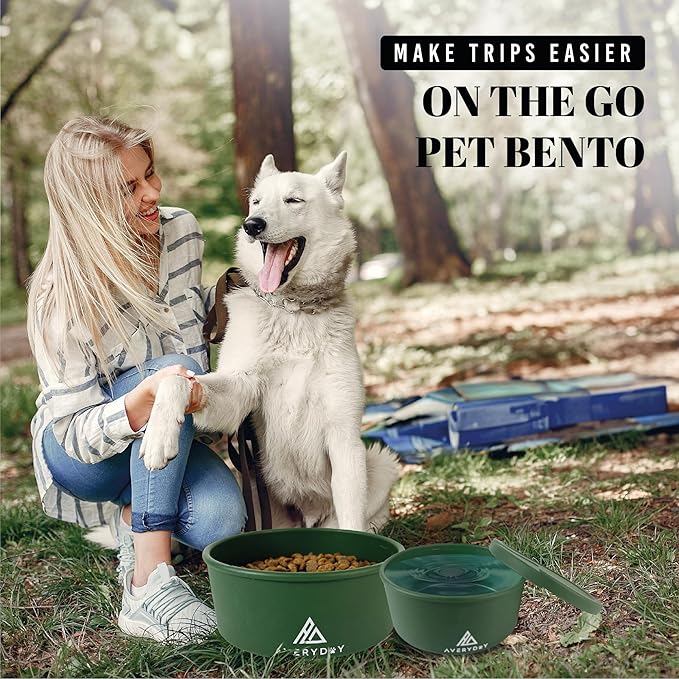AVERYDAY 30 Oz Travel Dog Bowls with Lids, 2-in-1 Portable Pet Bowls for Food and Water, Leakproof Travel Dog Food & Water Bowl for Outdoor, Camping, Travel Dog Feeding Bowl, Daycare Pet Bowls