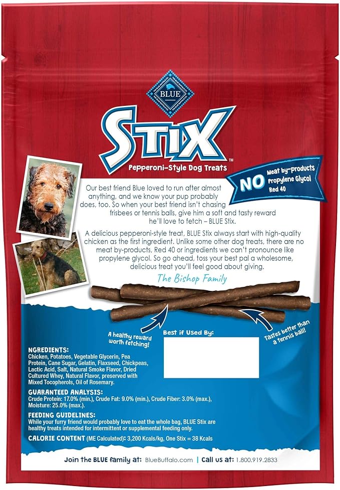 Blue Buffalo Stix Natural Soft Moist Dog Treats Chicken Recipe Bag