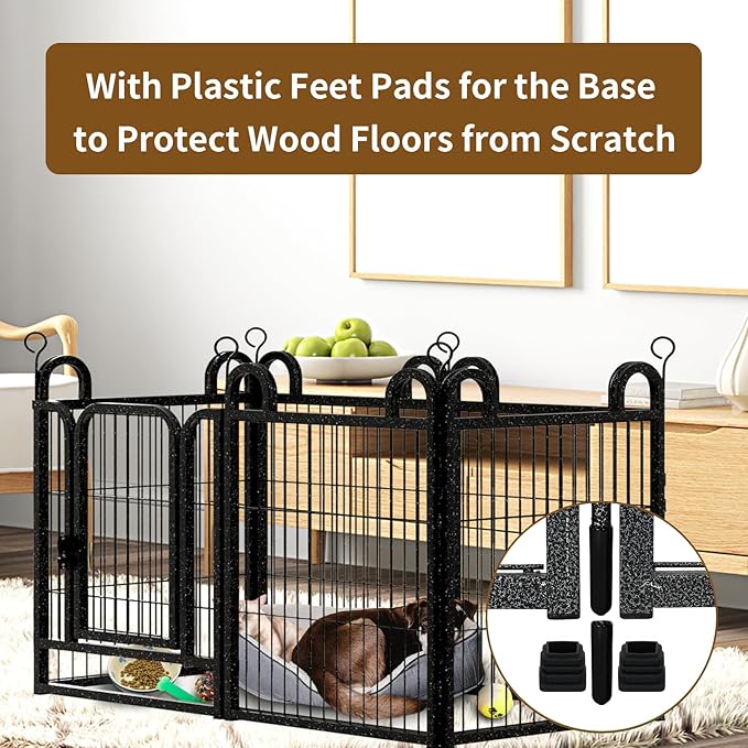 Dog Playpen Outdoor 12 Piece Panels Heavy Duty Dog Fence 32" Height Anti-Rust with Doors Portable for RV Camping Yard, Total 27FT, 58 Sq.ft, Snowy Black