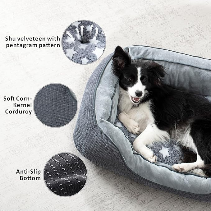 SIWA MARY Dog Bed for Medium Small Dogs, Washable Sofa With Wide Sides, Pentagram Pattern, Durable Pet Cuddler, Warming Soft Calming Puppy Sleeping, Star-Gray, Medium-(25''x 21''x 8'')