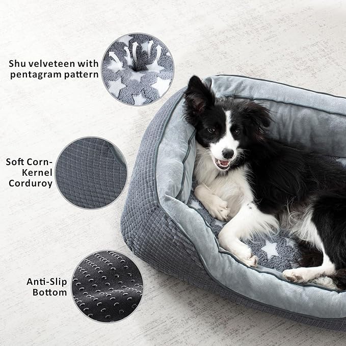 SIWA MARY Dog Beds for Large Dogs, Washable Dog Sofa Bed with Wide Sides, Pentagram Pattern Design, Durable Pet Cuddler Beds, Warming Soft Orthopedic Cat Beds for Pet Sleeping, Non-Slip Bottom
