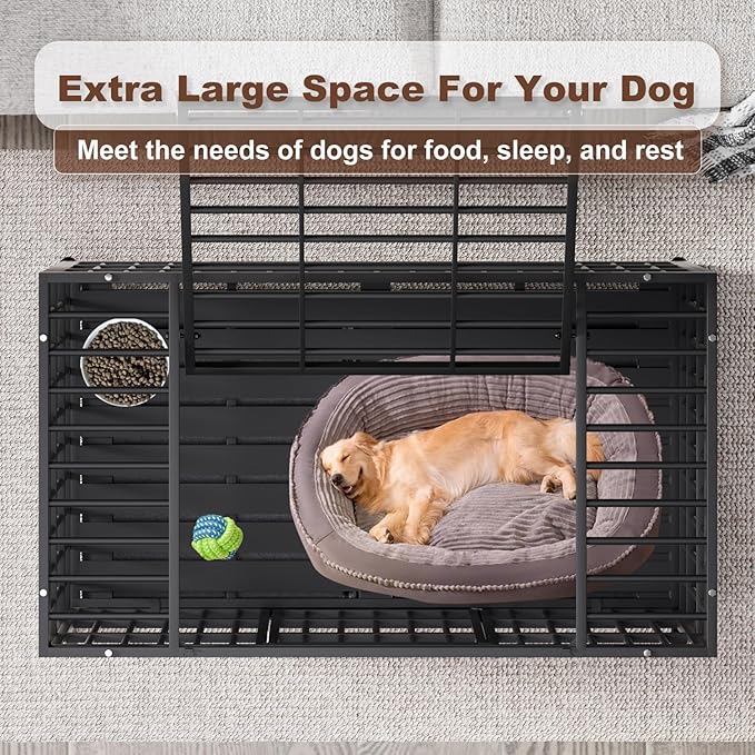 54 Inch Heavy Duty Dog Crate with Wheels，Indestructible Escape-Proof Dog Cage for Large Dogs, Extra Large XL XXL Indestructible Dog Crate with Removable Tray.