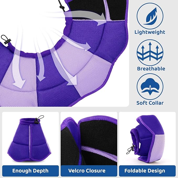 SUNFURA Dog Cone - Soft Cone for Dogs to Stop Licking, Pet E-Collar Alternative After Surgery, Adjustable Pet Recovery Collar for Wound Healing, Purple Medium