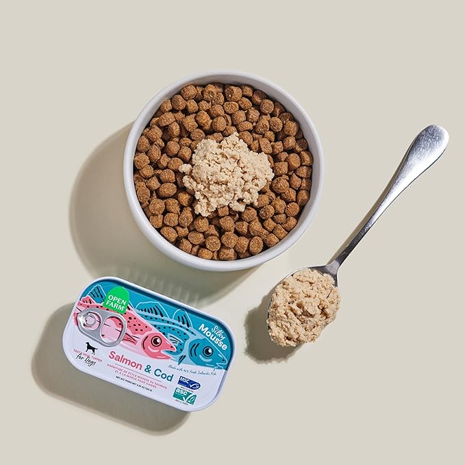 Open Farm, Canned Dog Food Topper, Silky Mousse Made with 96% Responsibly Sourced Icelandic Fish, Grain & Legume Free, Salmon & Cod Recipe, 4.59oz Cans (Pack of 12)