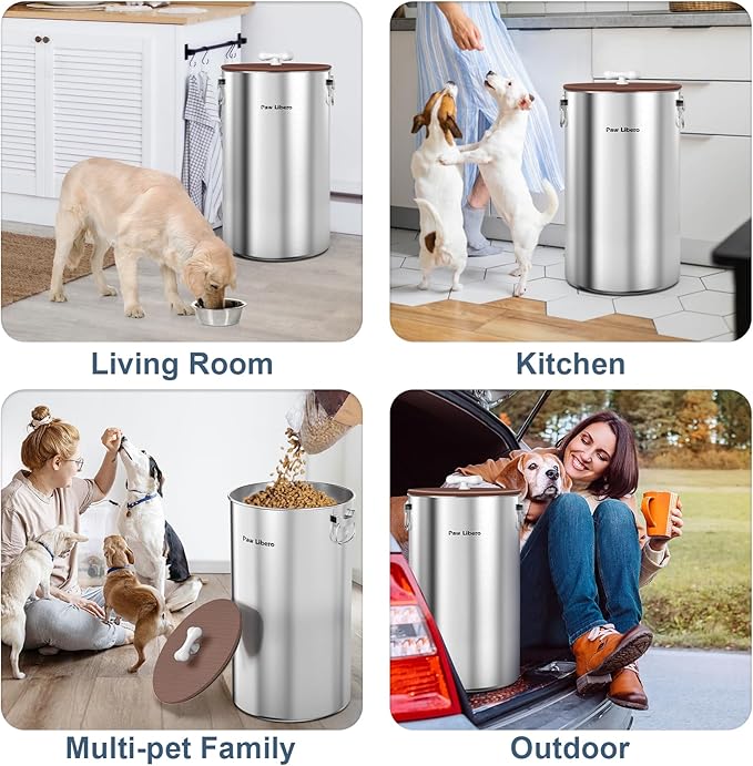 35 Lbs Stainless Steel Dog Food Storage Container with Airtight Lid & Ceramic Bone Handle, Large Metal Dog Food Bin for Dogs & Cats, Keep Fresh, Easy to Clean