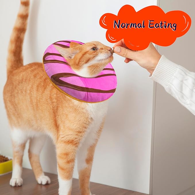 Cat Cone Collar Soft, Adjustable Cat Recovery Collars to Stop Licking, Cute Donut E Collar After Surgery, Anti-Lick Wound Healing Elizabethan Collar for Kittens (Pink, Large)