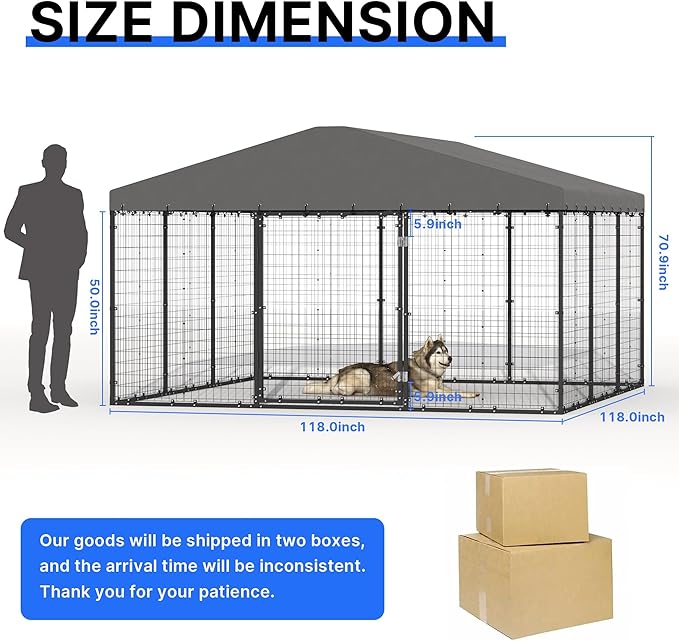 Kurapika 10x10x6 FT Heavy-Duty Outdoor Dog Enclosure, Galvanized Steel Fence, Dual Safety Lock & Weatherproof UV-Resistant Cover for Outdoor Spaces Yard, Garden & Patio